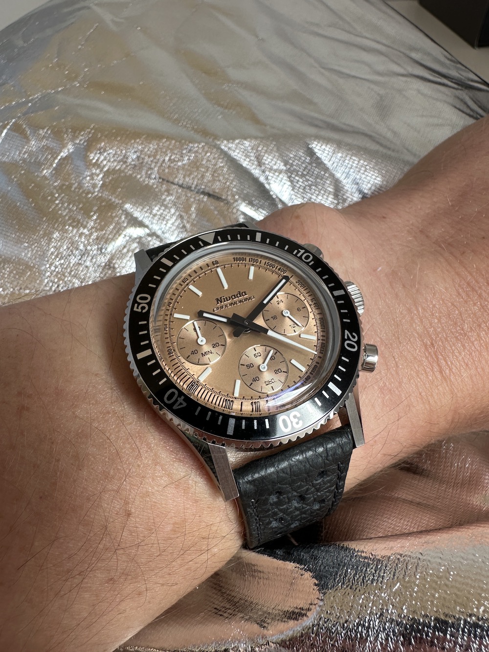 Nivada Chronoking Salmon on wrist